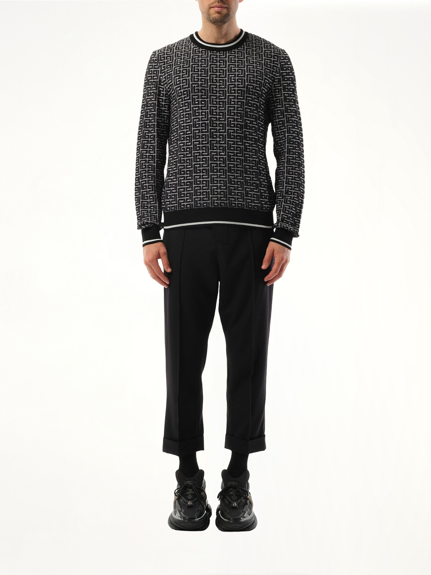 3D Monogram Vanise Knit Sweater in White/Black