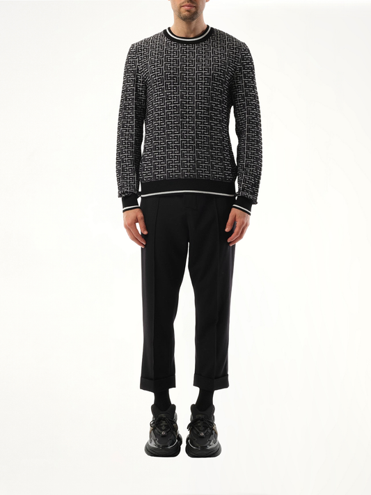 3D Monogram Vanise Knit Sweater in White/Black