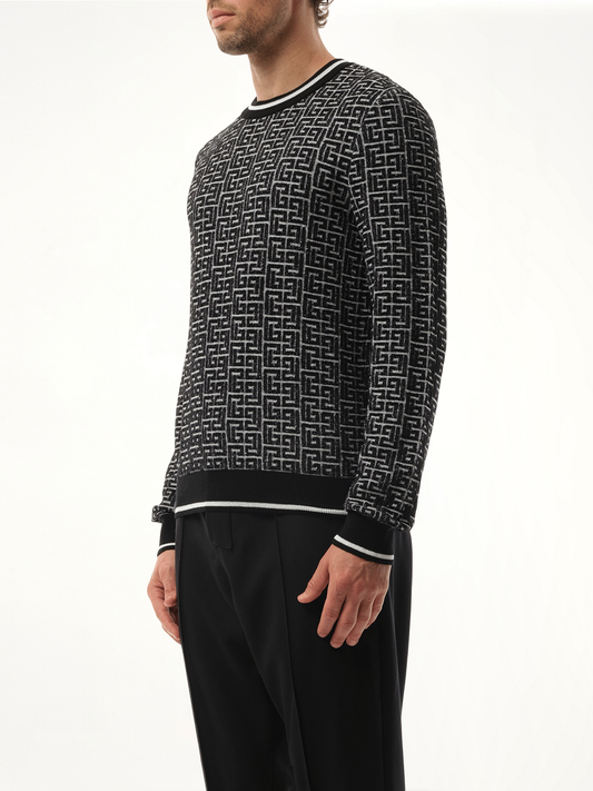 3D Monogram Vanise Knit Sweater in White/Black
