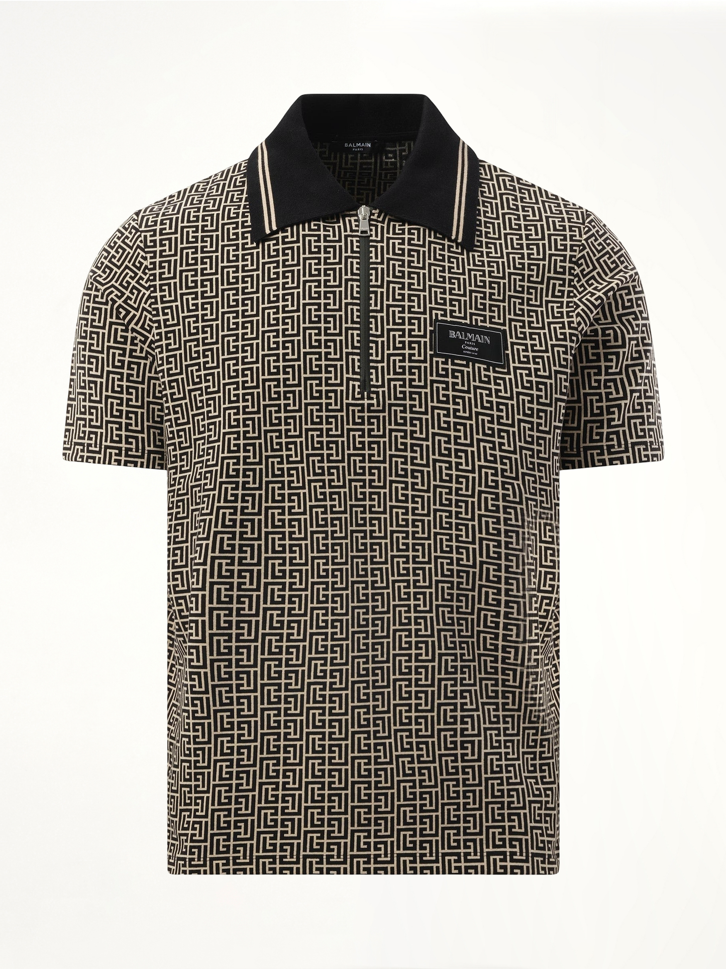 Monogram Couture Label Zipped Polo in Ivory/Black