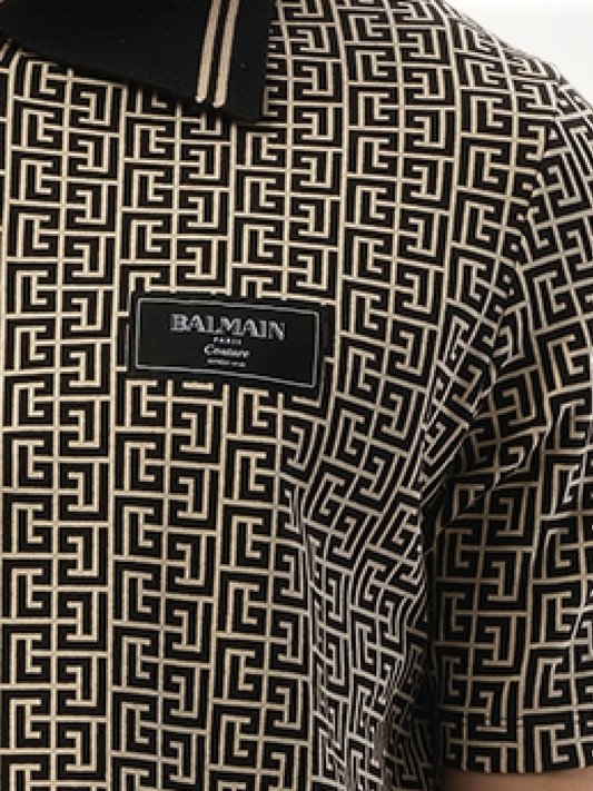 Monogram Couture Label Zipped Polo in Ivory/Black