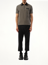 Monogram Couture Label Zipped Polo in Ivory/Black