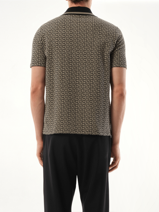 Monogram Couture Label Zipped Polo in Ivory/Black