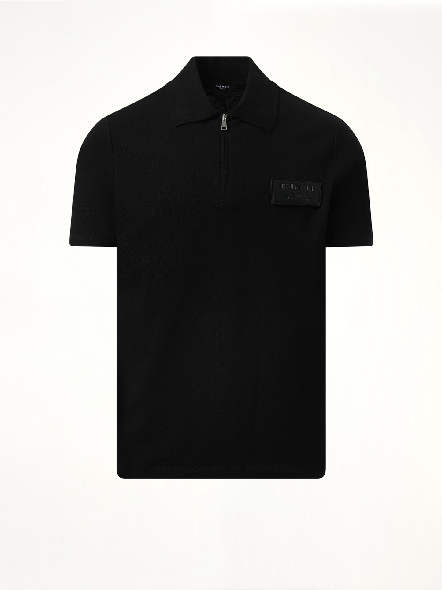 Small Leather Couture Label Zipped Polo in Black