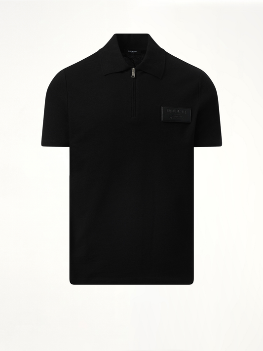 Small Leather Couture Label Zipped Polo in Black
