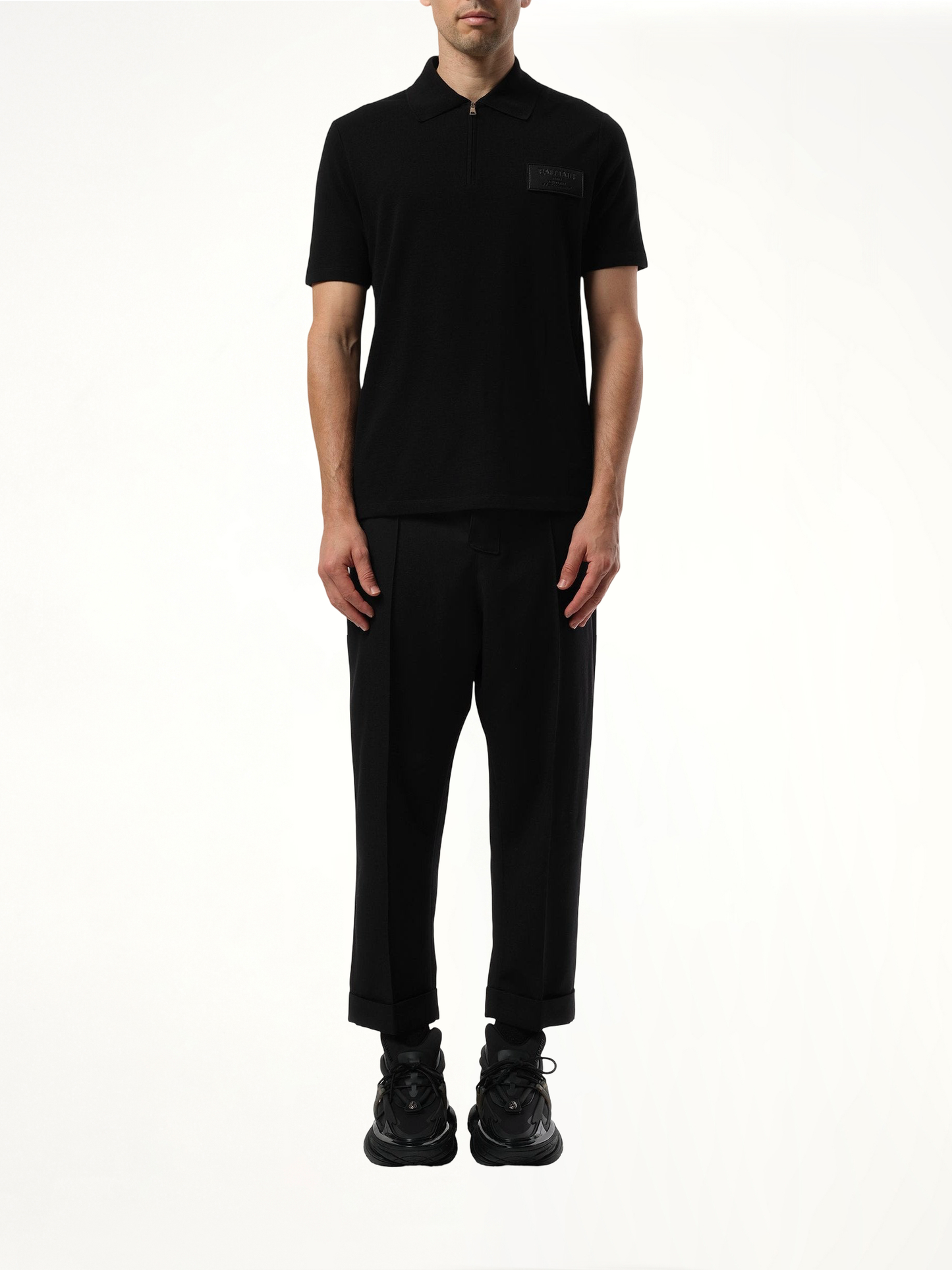 Small Leather Couture Label Zipped Polo in Black