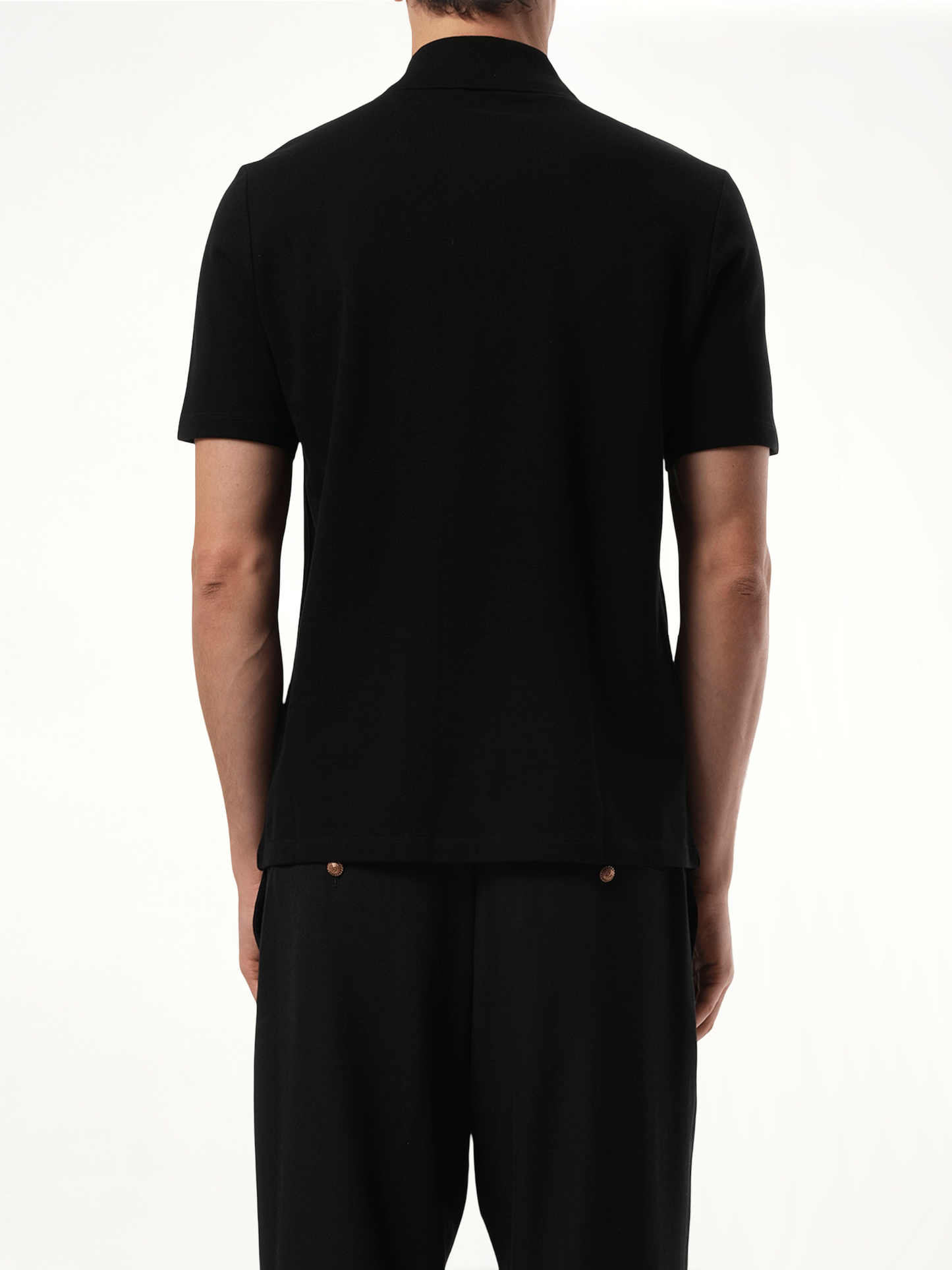 Small Leather Couture Label Zipped Polo in Black