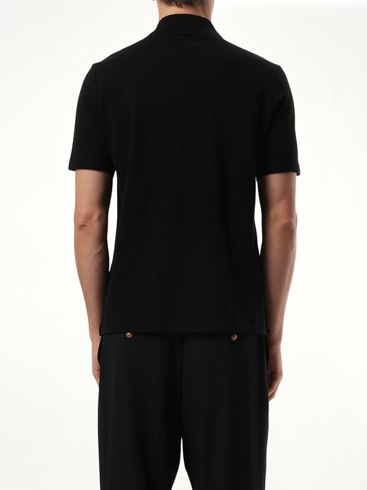 Small Leather Couture Label Zipped Polo in Black