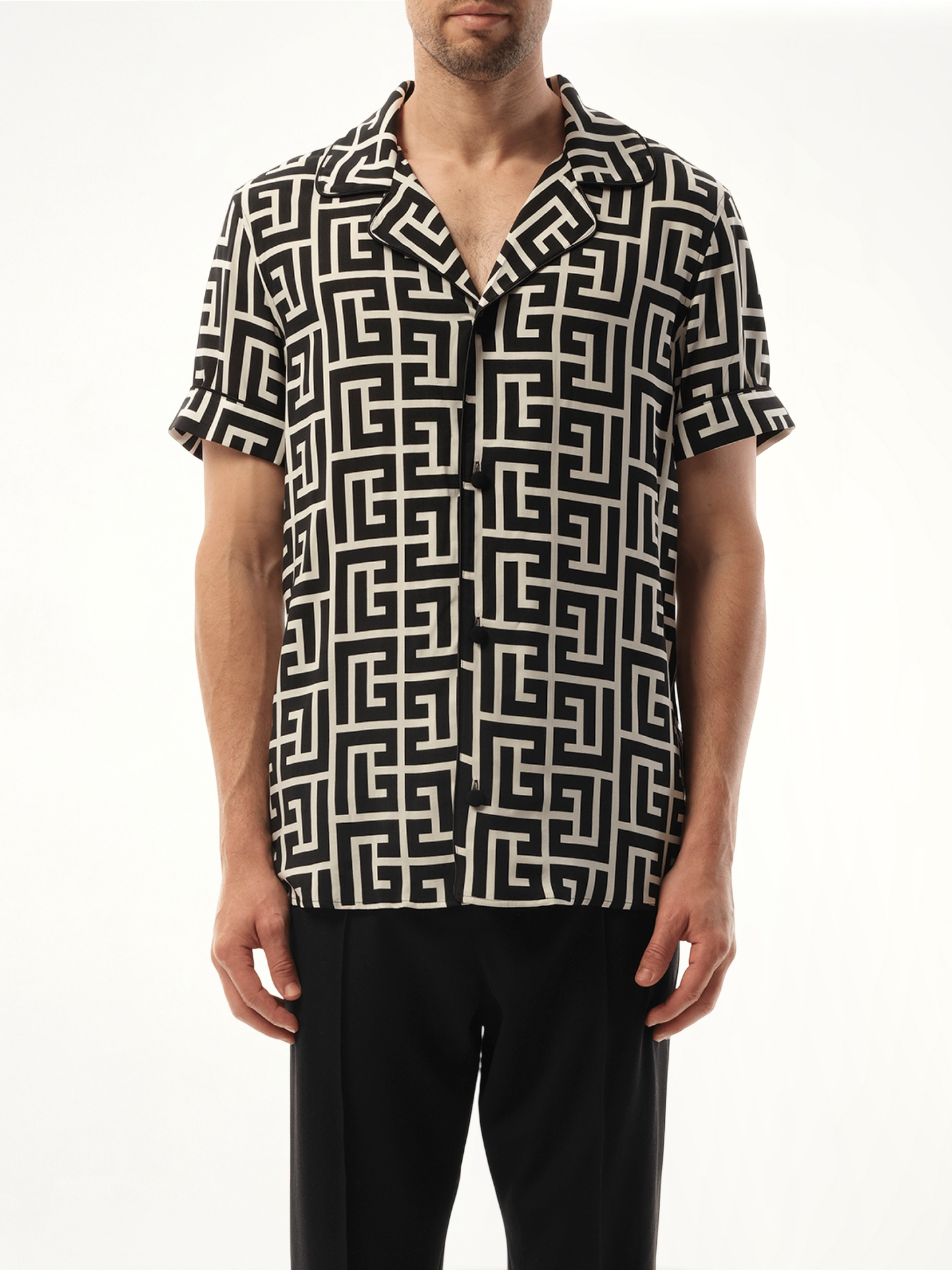 Macro Monogram Pyjama Shirt in Ivory/Black