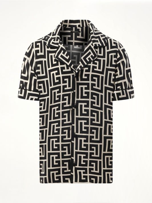 Macro Monogram Pyjama Shirt in Ivory/Black