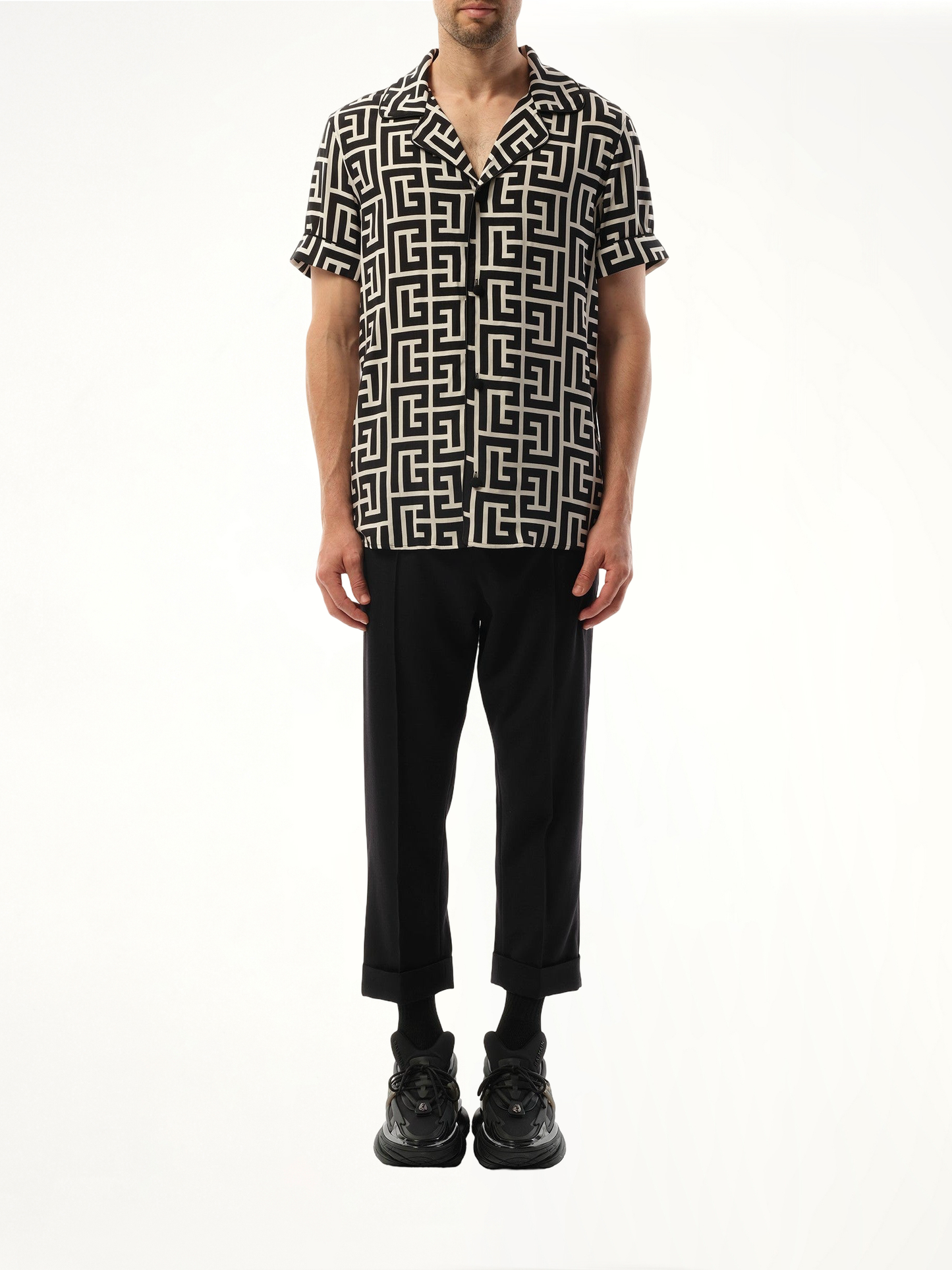 Macro Monogram Pyjama Shirt in Ivory/Black