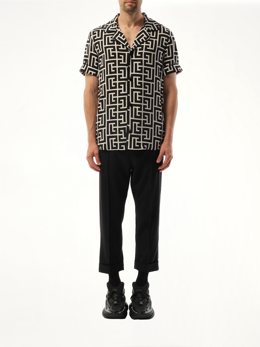 Macro Monogram Pyjama Shirt in Ivory/Black