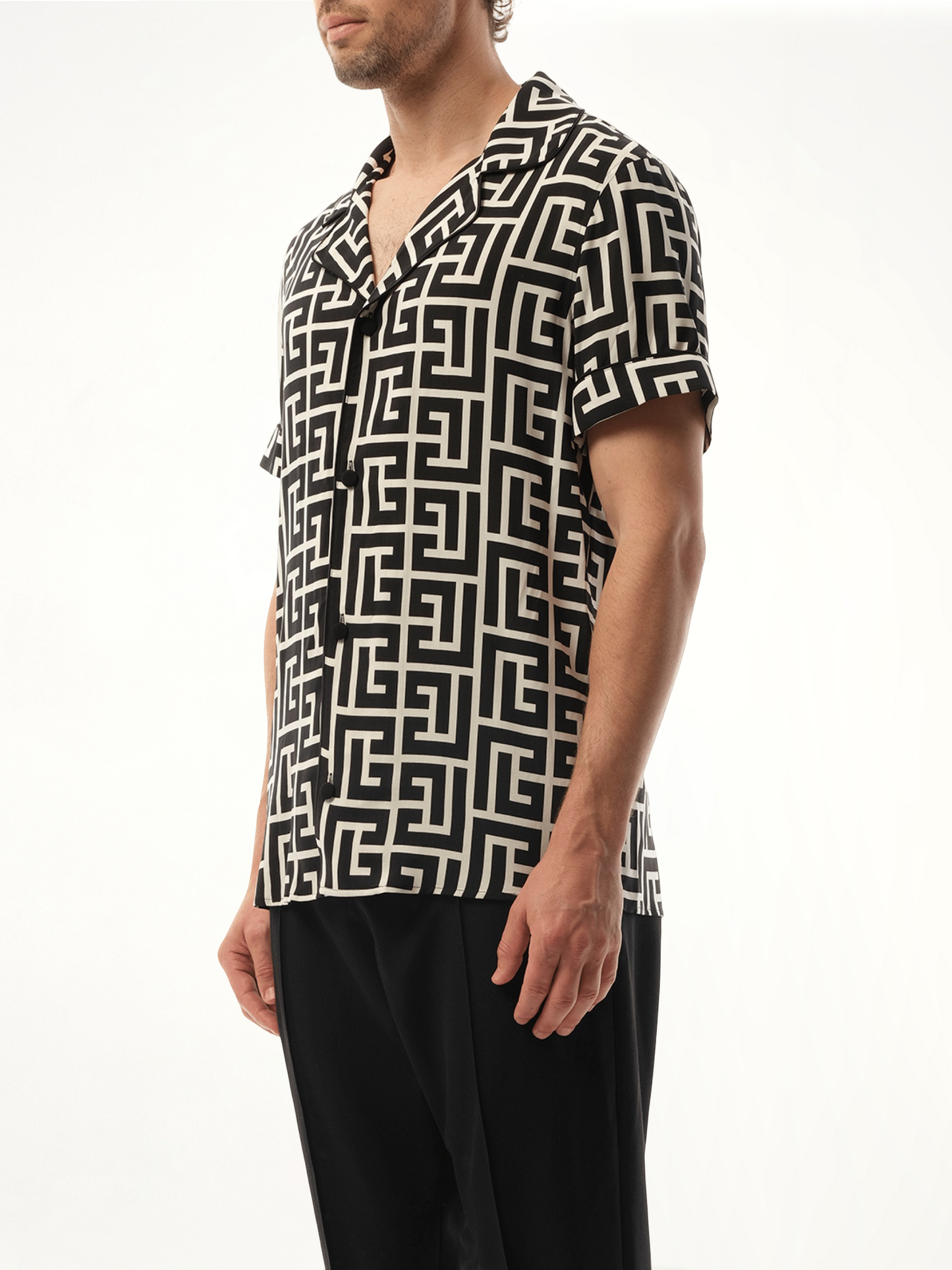 Macro Monogram Pyjama Shirt in Ivory/Black