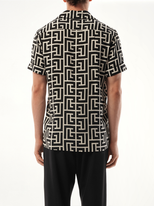 Macro Monogram Pyjama Shirt in Ivory/Black