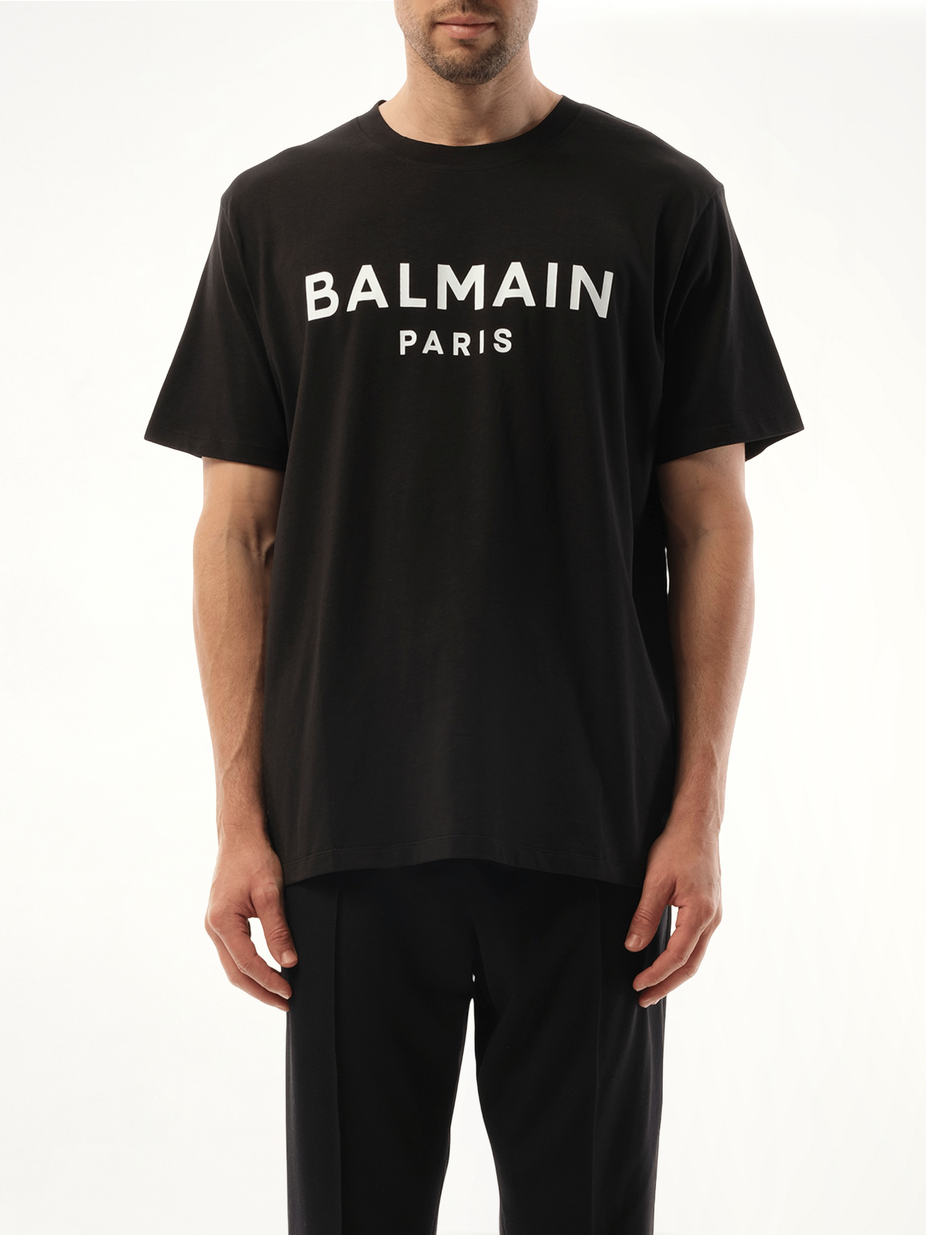 Balmain Print Reg Fit T-Shirt in Black/White