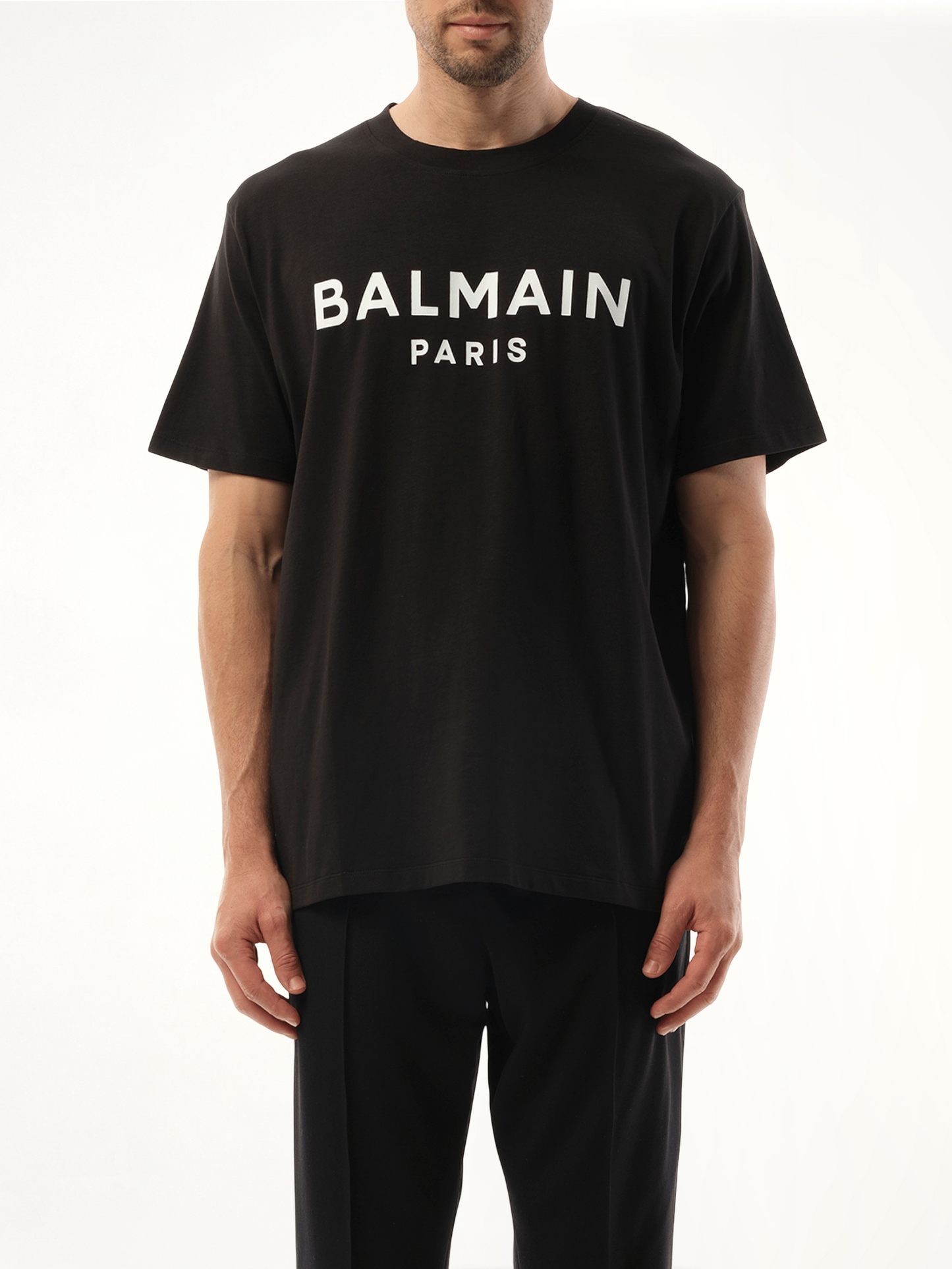 Balmain Print Reg Fit T-Shirt in Black/White