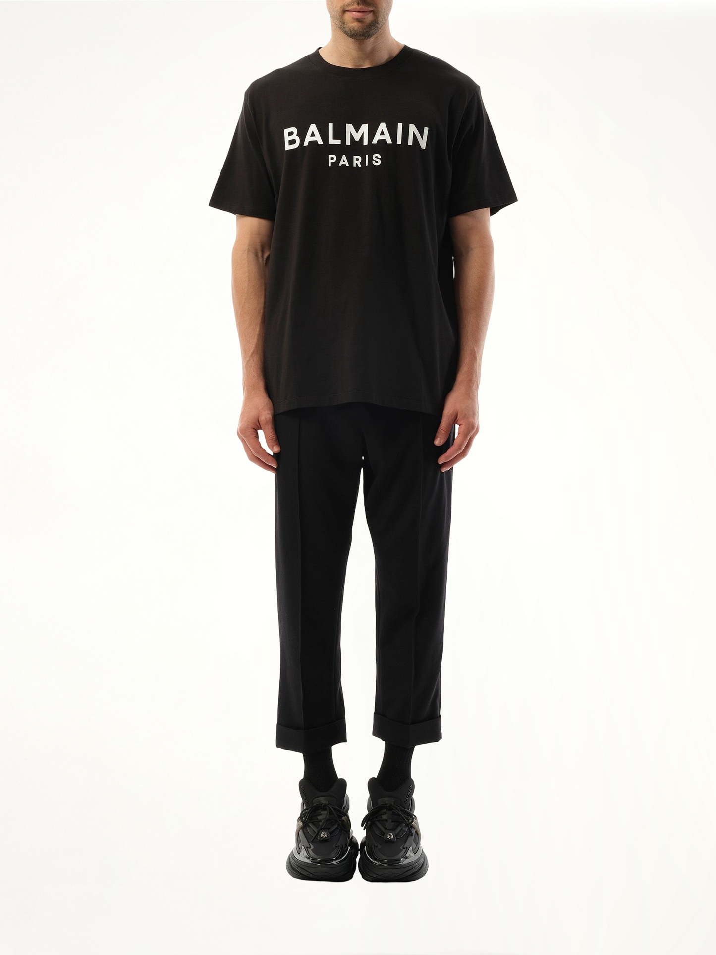 Balmain Print Reg Fit T-Shirt in Black/White