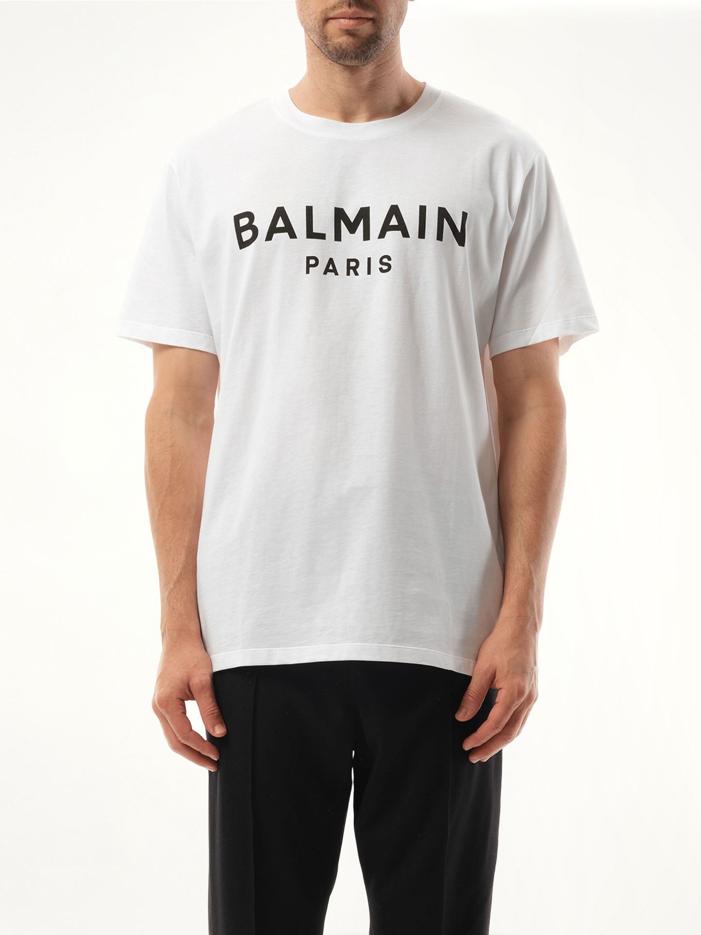 Balmain Print Reg Fit T-Shirt in White/Black