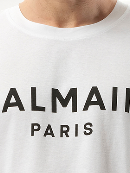 Balmain Print Reg Fit T-Shirt in White/Black