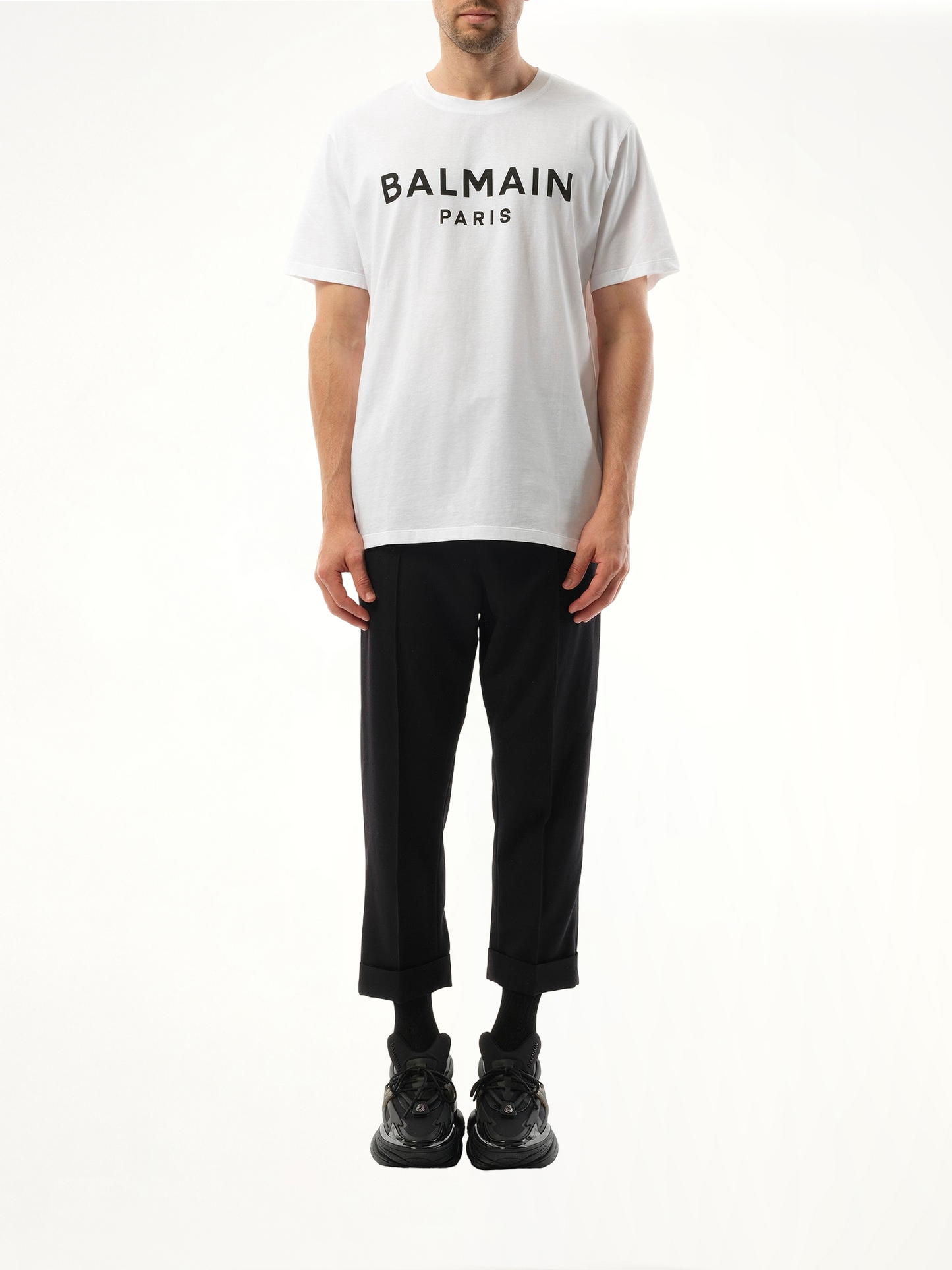 Balmain Print Reg Fit T-Shirt in White/Black