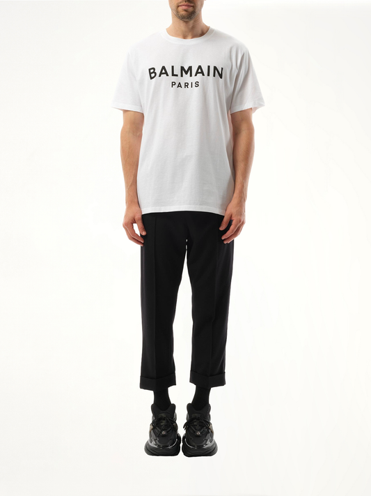Balmain Print Reg Fit T-Shirt in White/Black
