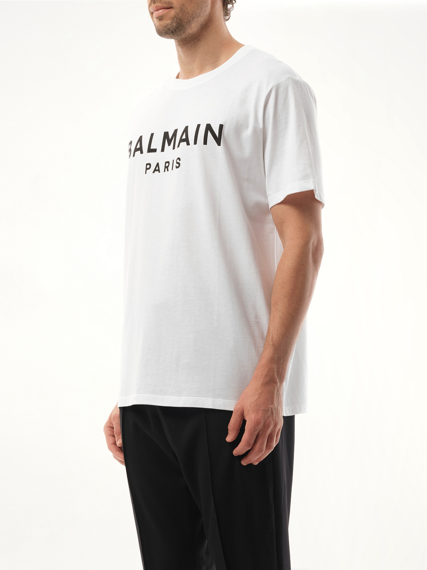 Balmain Print Reg Fit T-Shirt in White/Black