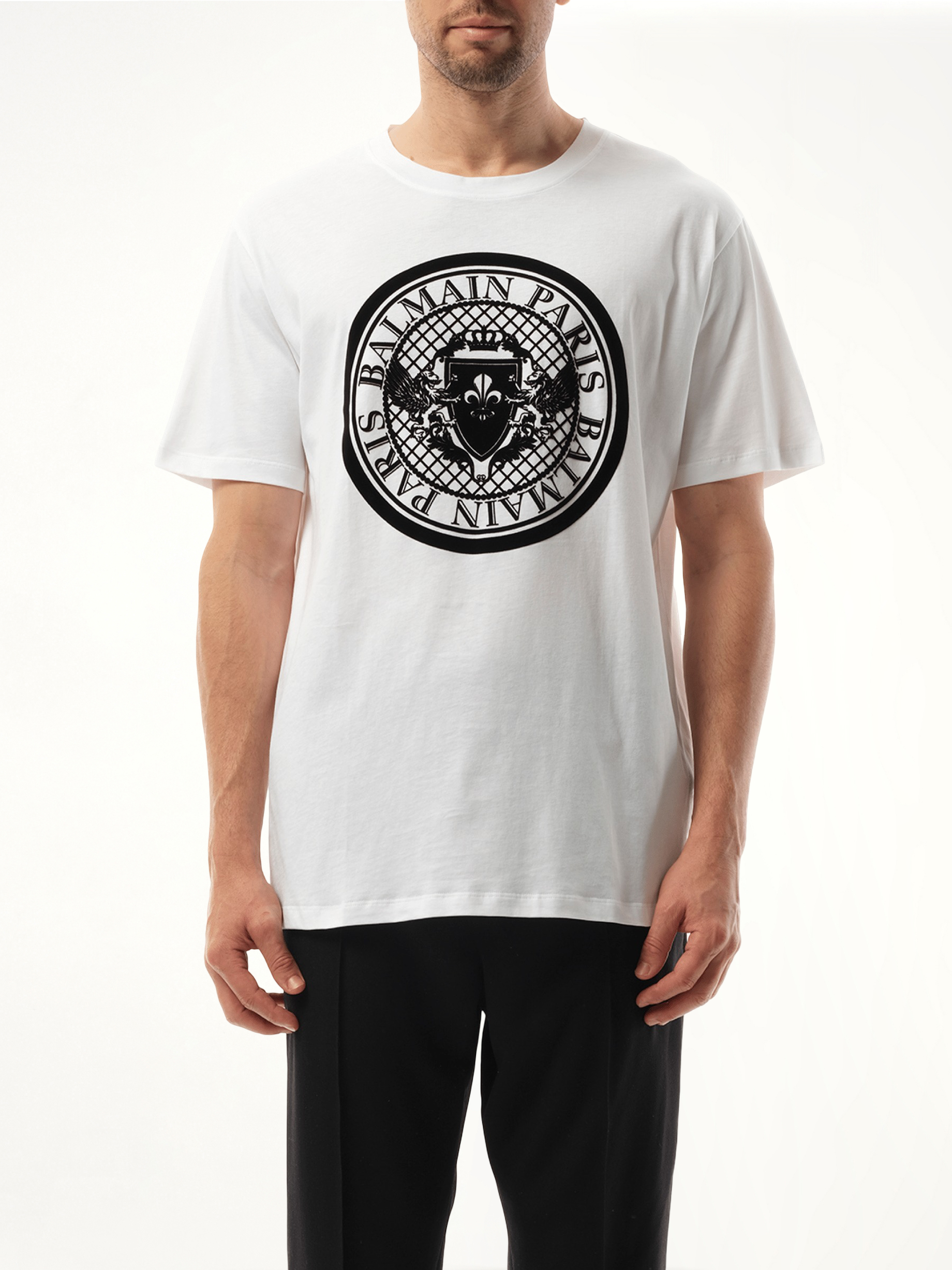 Coin Flock Reg Fit T-Shirt in White/Black
