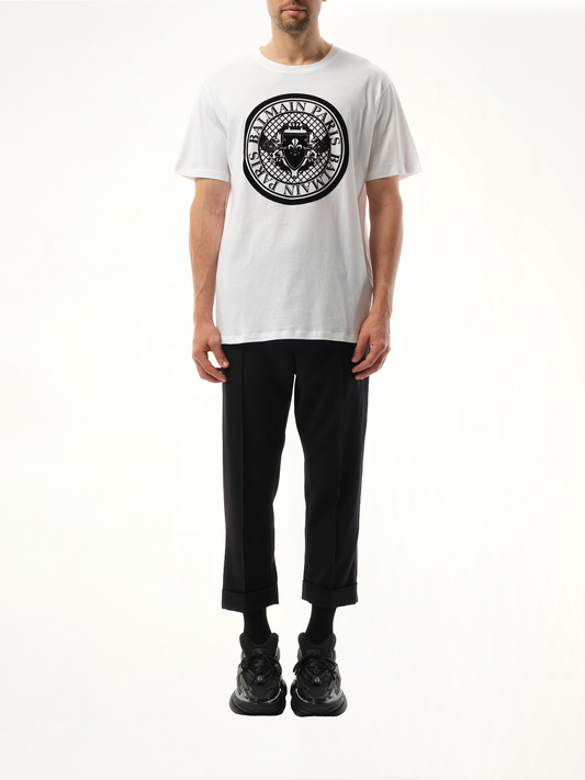 Coin Flock Reg Fit T-Shirt in White/Black