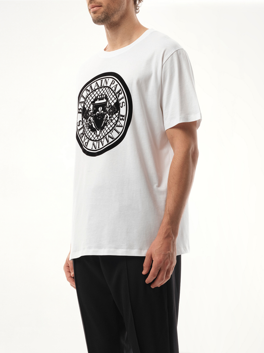 Coin Flock Reg Fit T-Shirt in White/Black