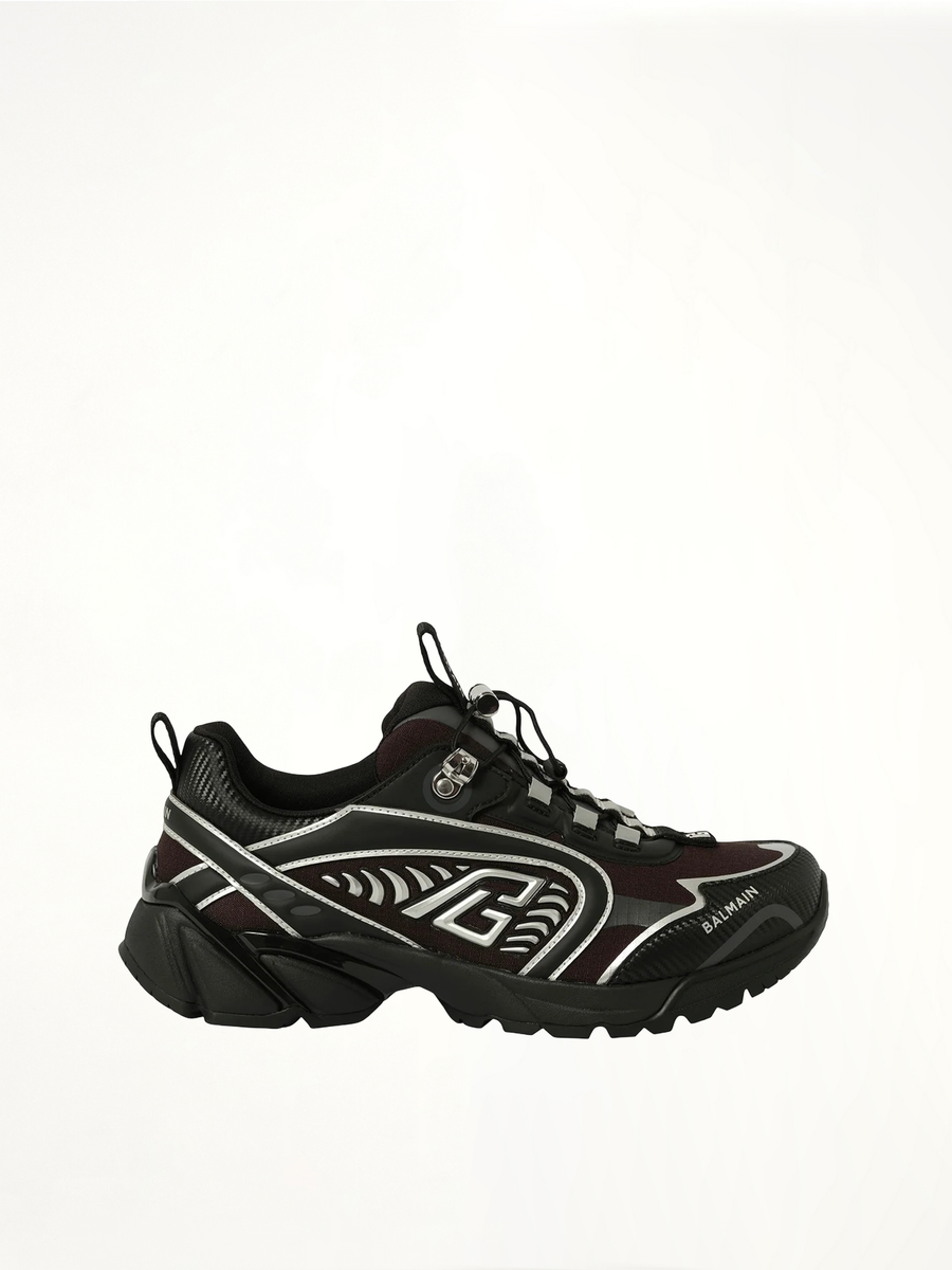 Cosmic Dust Sneaker in Black/Silver Side View | BALMAIN