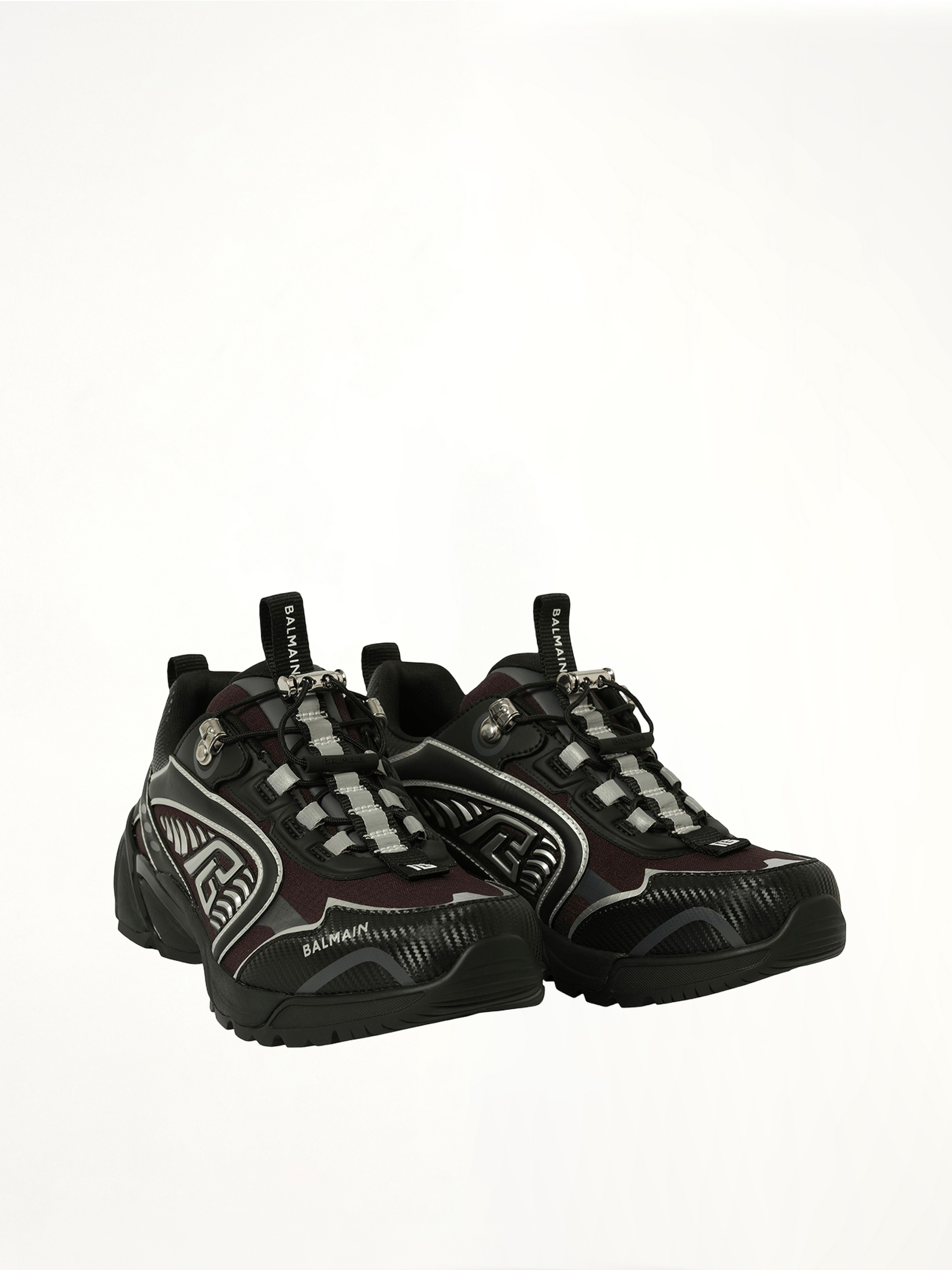 Cosmic Dust Sneaker in Black/Silver Front View | BALMAIN