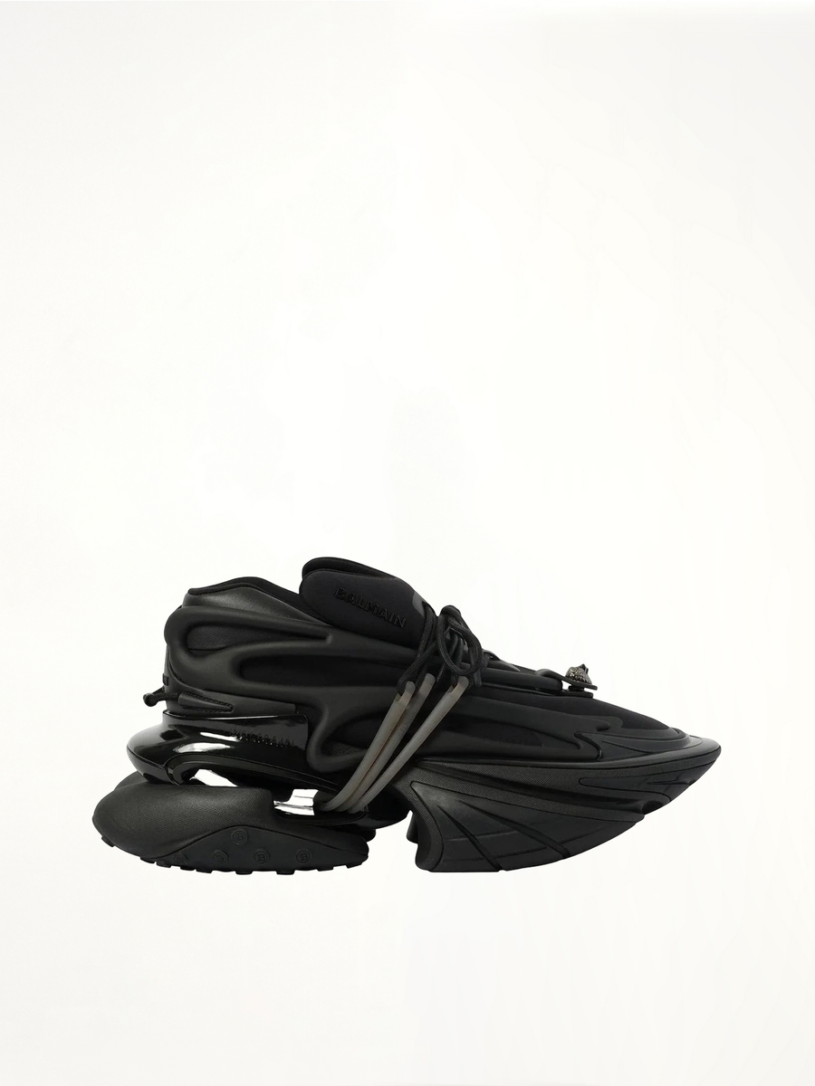 Unicorn Low Neoprene Sneaker in Black Side View | BALMAIN