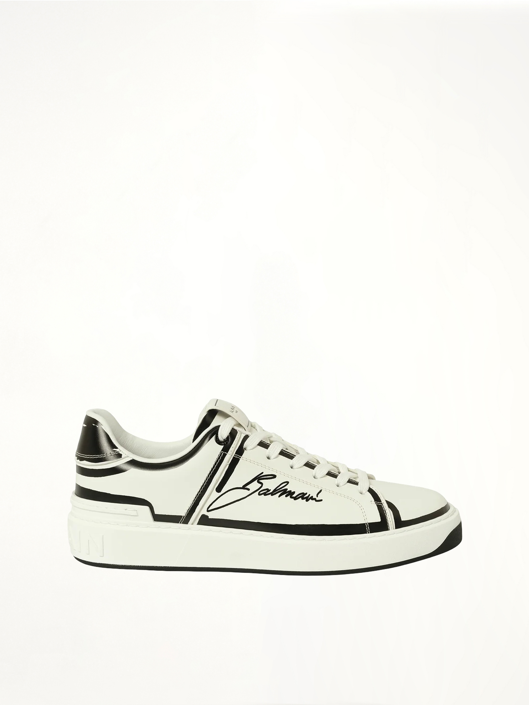 B-Court-Printed Balmain Sneaker in White/Black