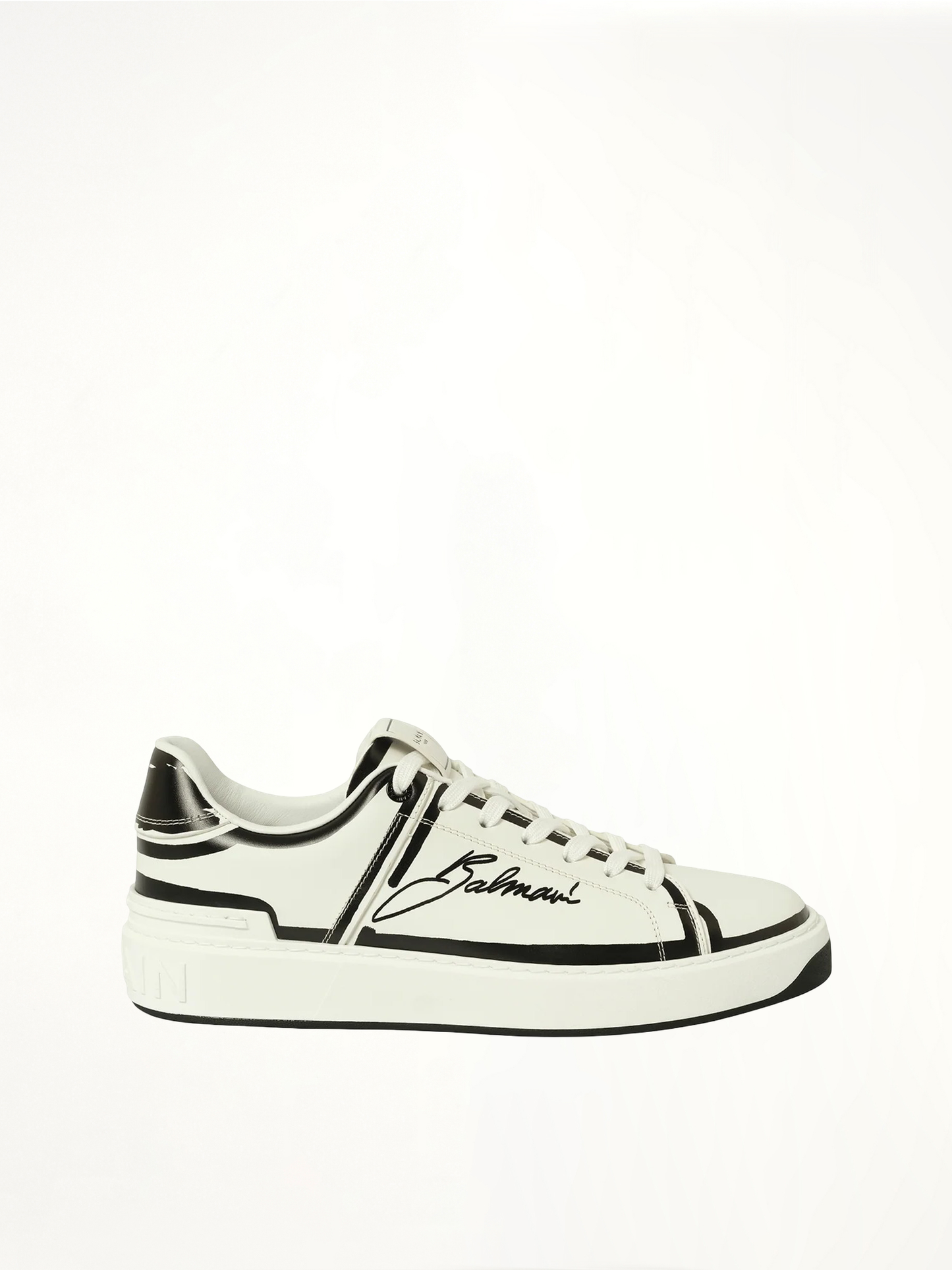 B-Court-Printed Balmain Sneaker in White/Black