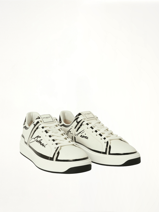 B-Court-Printed Balmain Sneaker in White/Black
