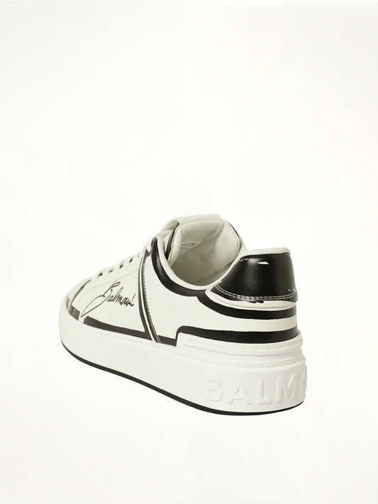 B-Court-Printed Balmain Sneaker in White/Black