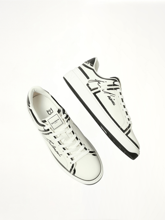 B-Court-Printed Balmain Sneaker in White/Black