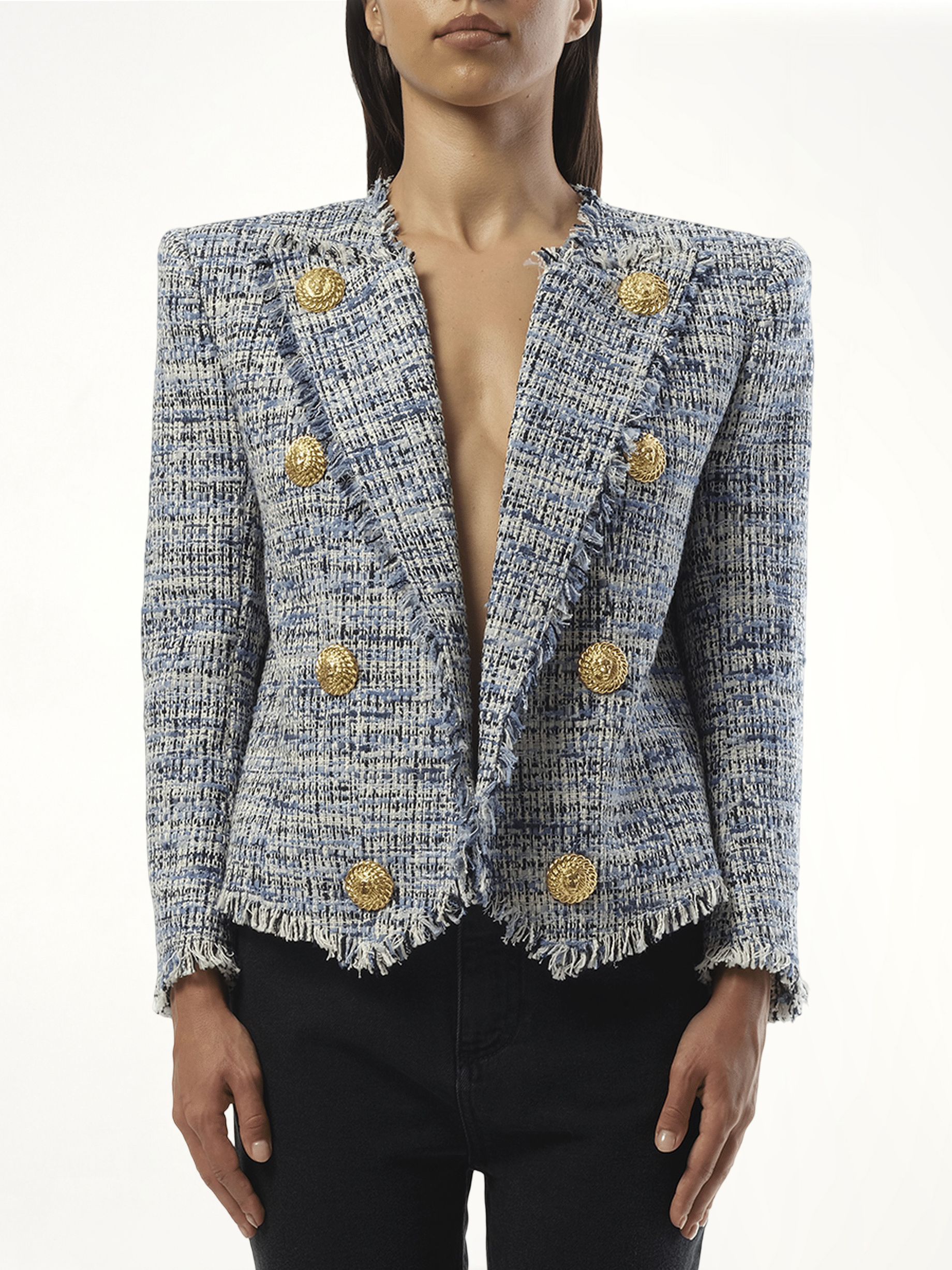 Side To Side Tweed Spencer Jacket in Blue