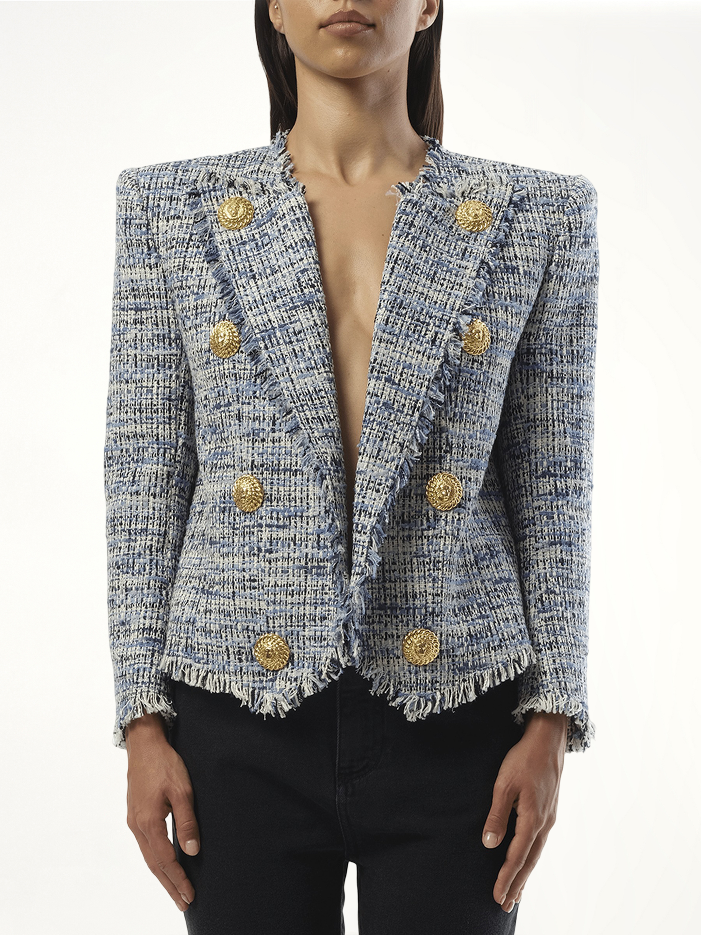 Side To Side Tweed Spencer Jacket in Blue