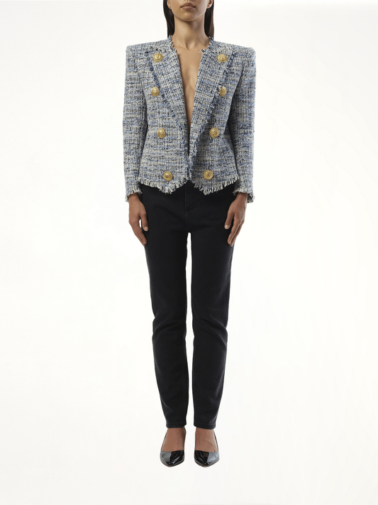 Side To Side Tweed Spencer Jacket in Blue