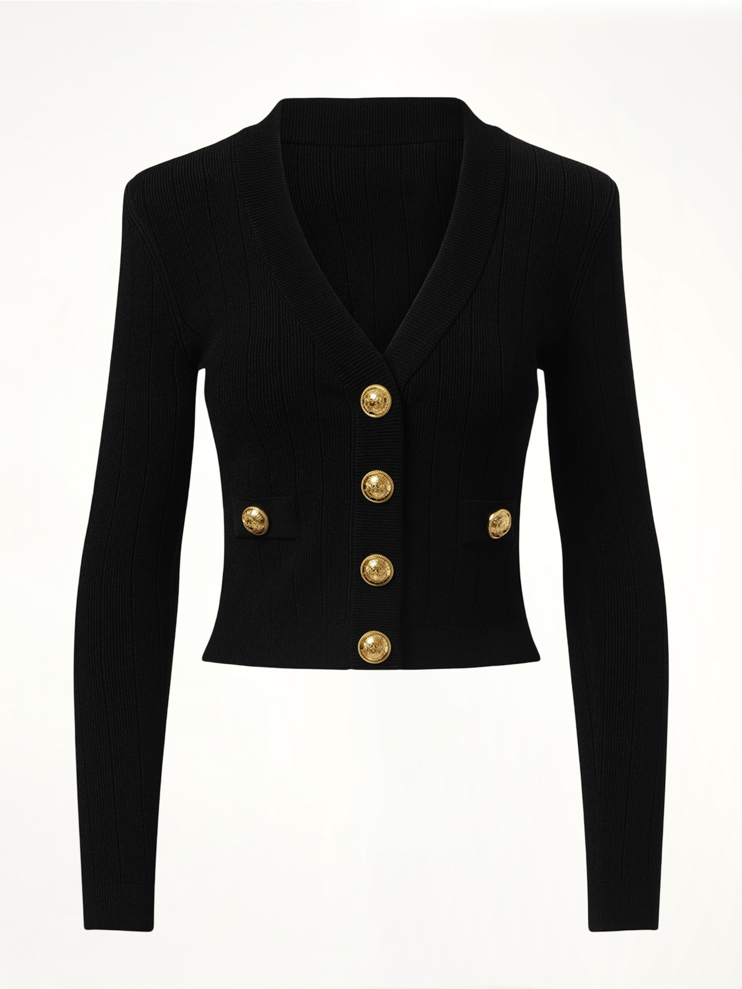 V-Neck 2 Pockets Buttoned Knit Cardigan in Black