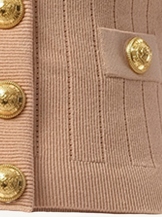 V-Neck 2 Pockets Buttoned Knit Cardigan in Nude Rose