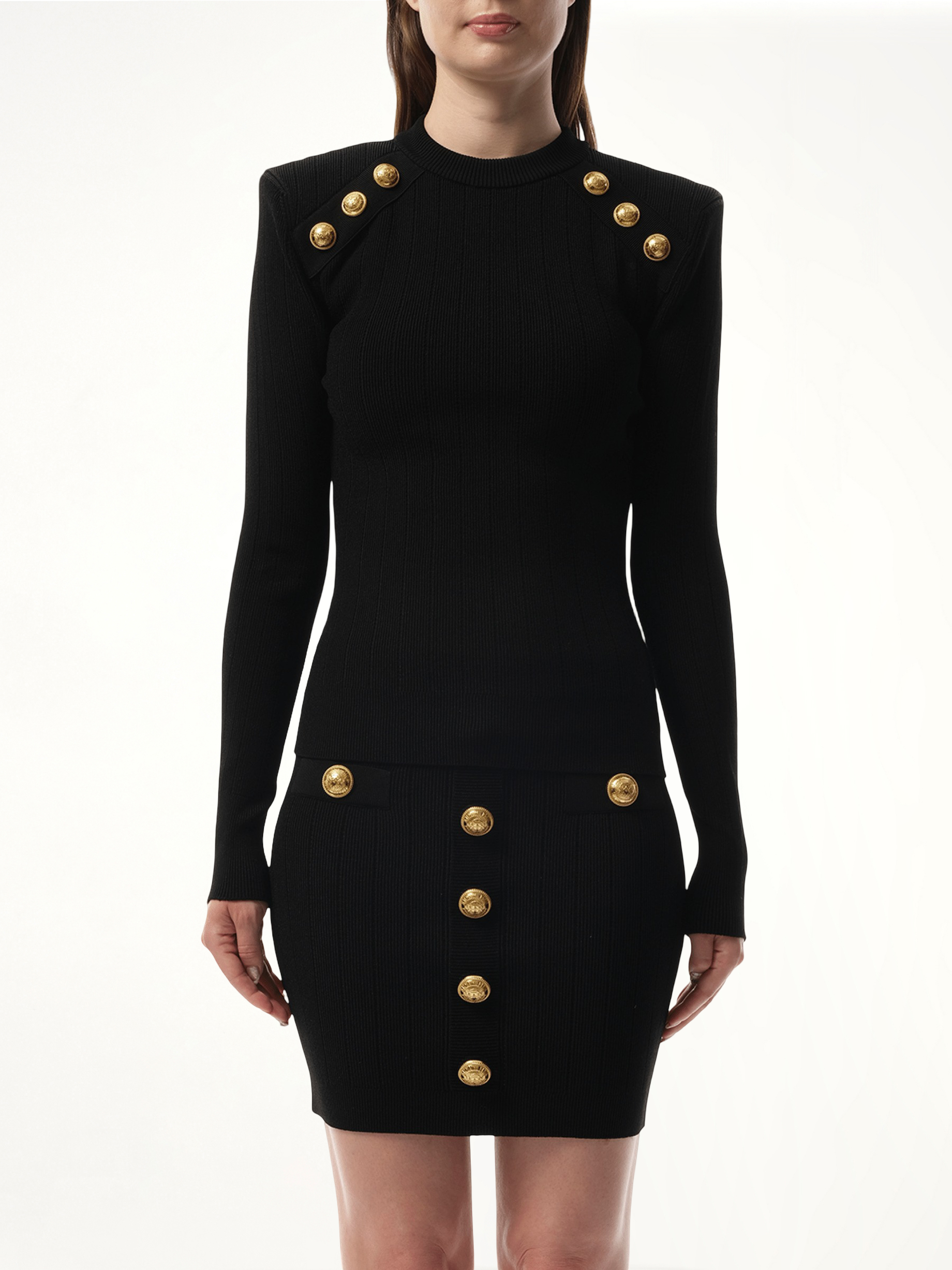 Button-Trimmed Sweater in Black