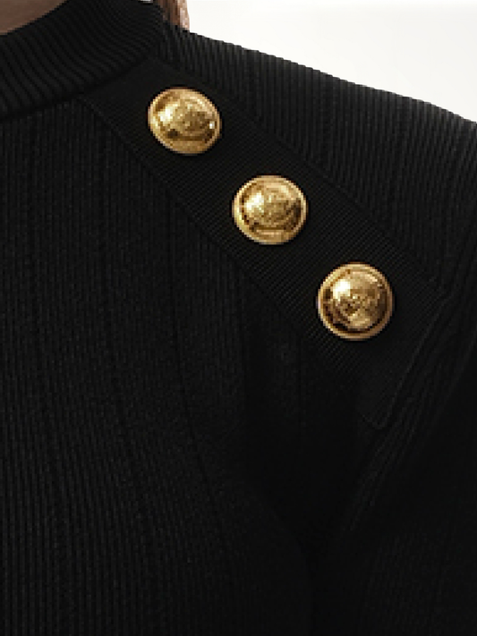 Button-Trimmed Sweater in Black