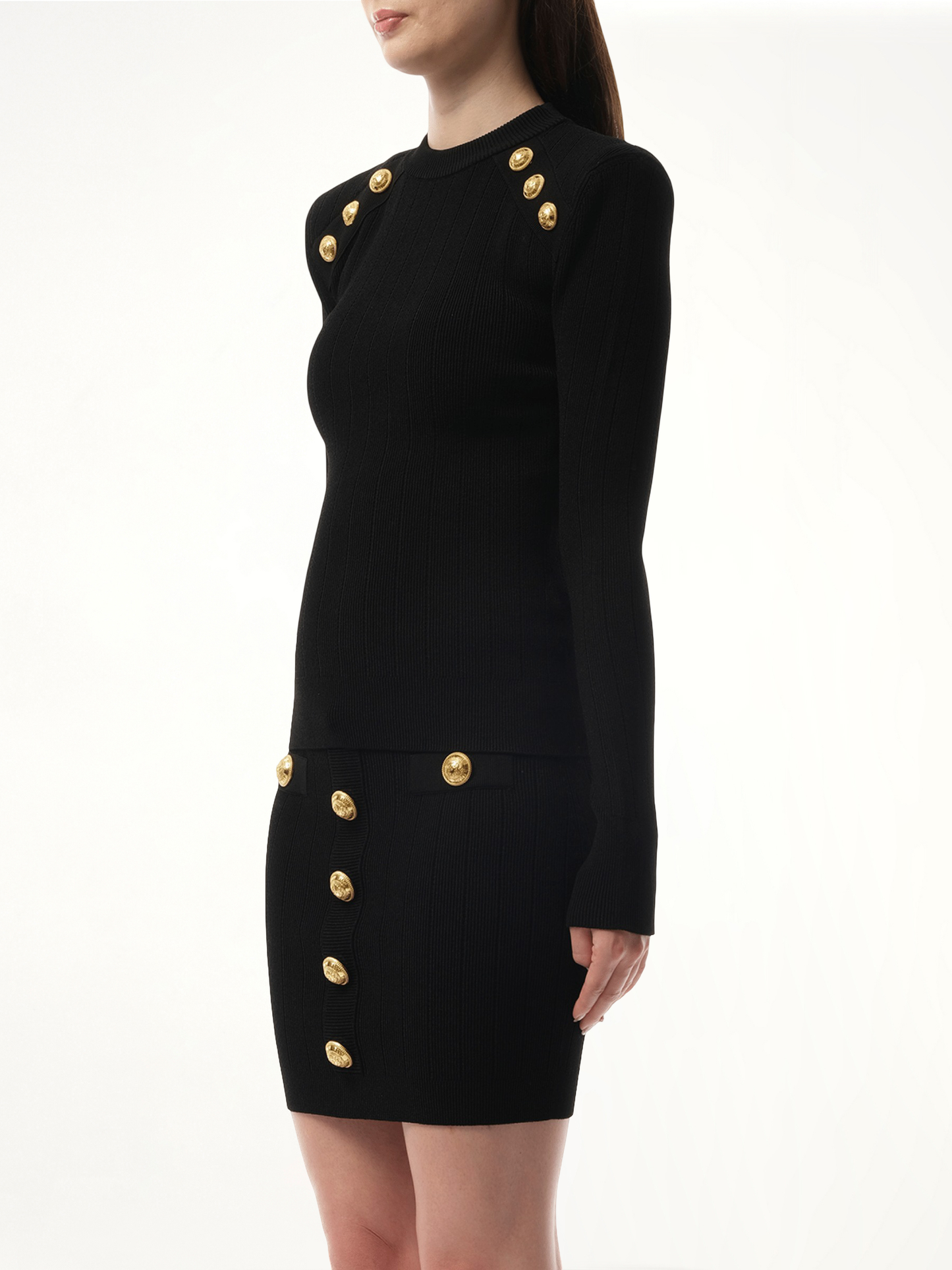 Button-Trimmed Sweater in Black