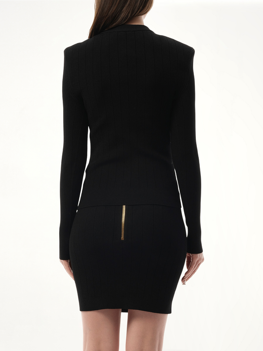 Button-Trimmed Sweater in Black