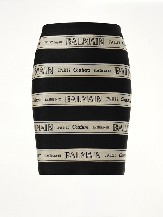 Striped Balmain Jacquard Short Skirt in Black/Beige