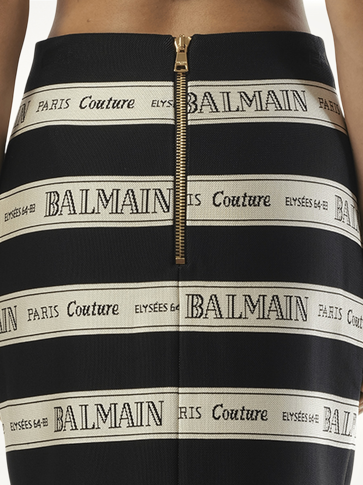 Striped Balmain Jacquard Short Skirt in Black/Beige