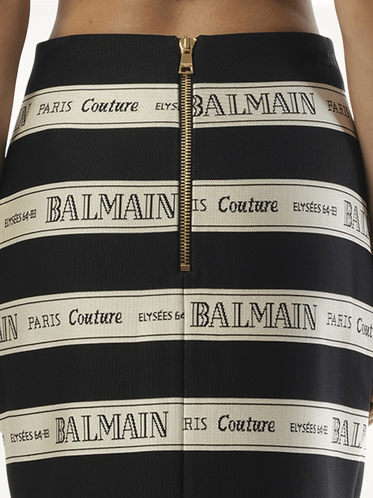 Striped Balmain Jacquard Short Skirt in Black/Beige