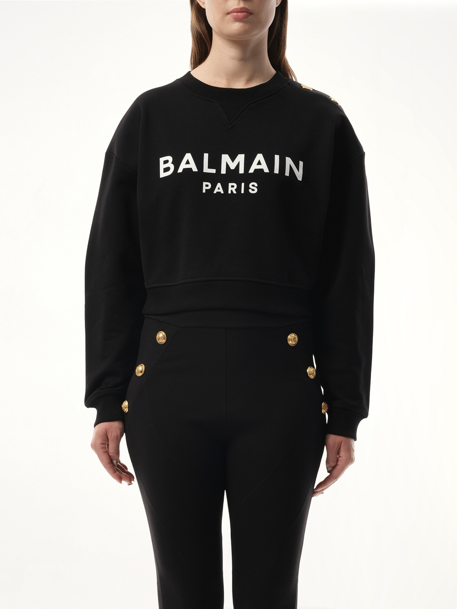 3 Button Balmain Printed Sweatshirt in Black/White